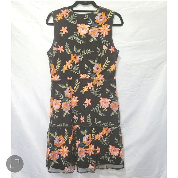 Sam Edelman Sleeveless Black Embroidery Mesh floral Whimsical Garden mini Dress - Picture 13 of 13